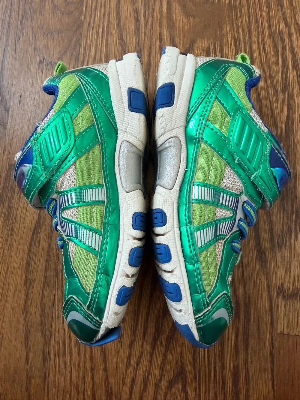 Tsukihoshi Storm Sneakers in blue and green, toddler size 10.5
